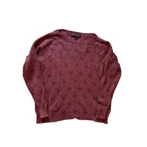 Skull Cashmere 100% Cashmere Burgundy Skull Print Crewneck Sweater S